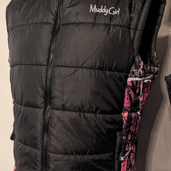 Pink and purple puffer vest size muddy girl winter jacket moonshine camo large - Picture 5 of 7